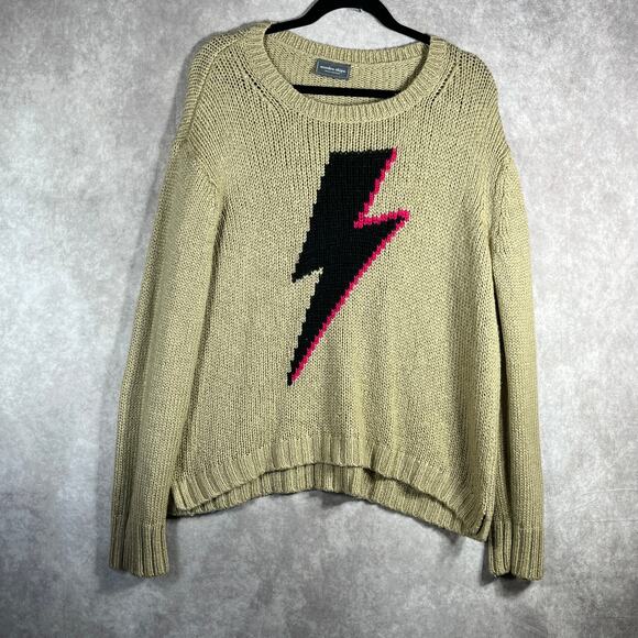 Wooden Ships Sweater Womens Size M/L Tan Knit Mohair Wool Blend Lightning Bolt - Picture 1 of 8